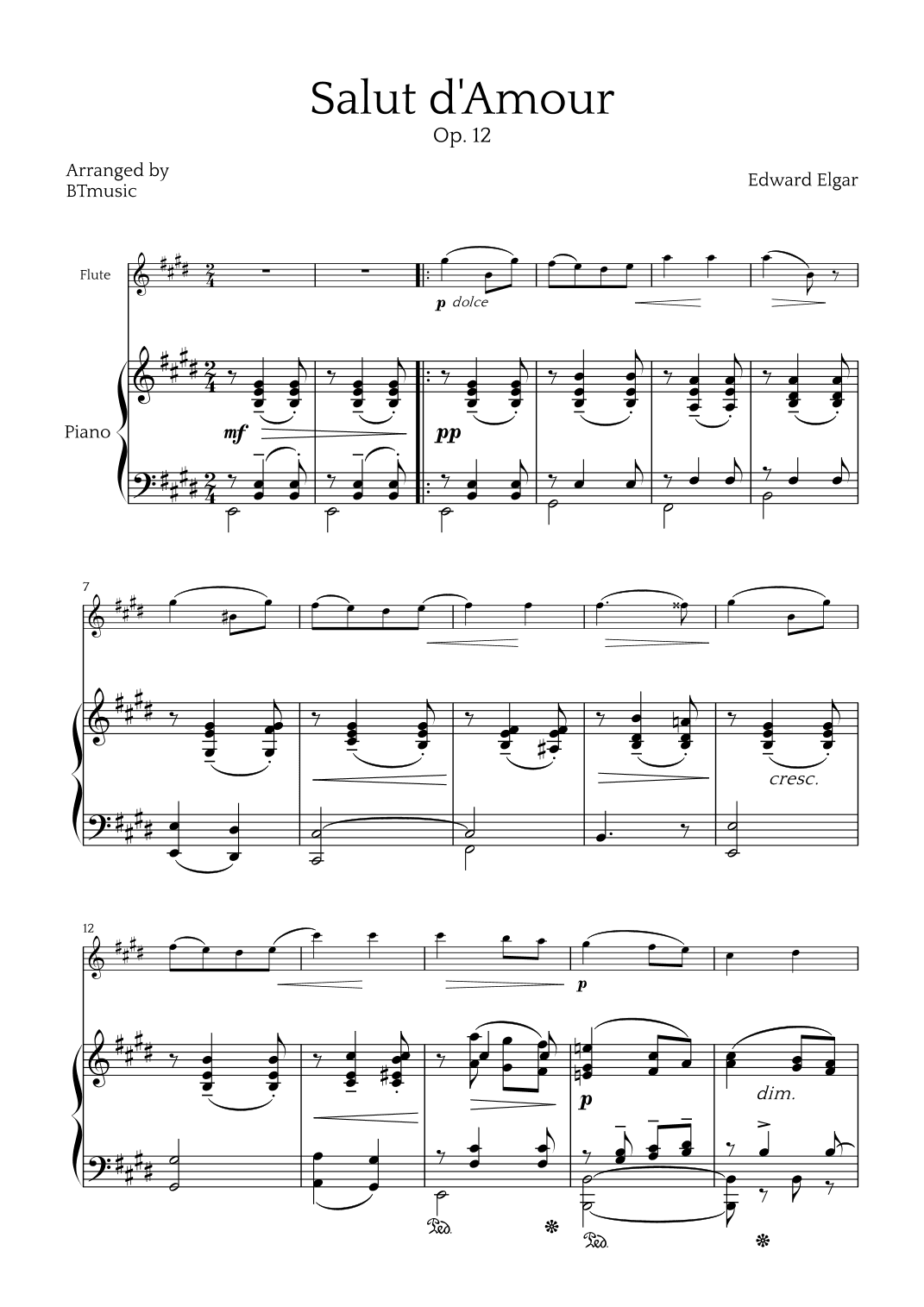 Salut d'Amour (Op. 12) - Flute and Piano (arr. BTmusic)