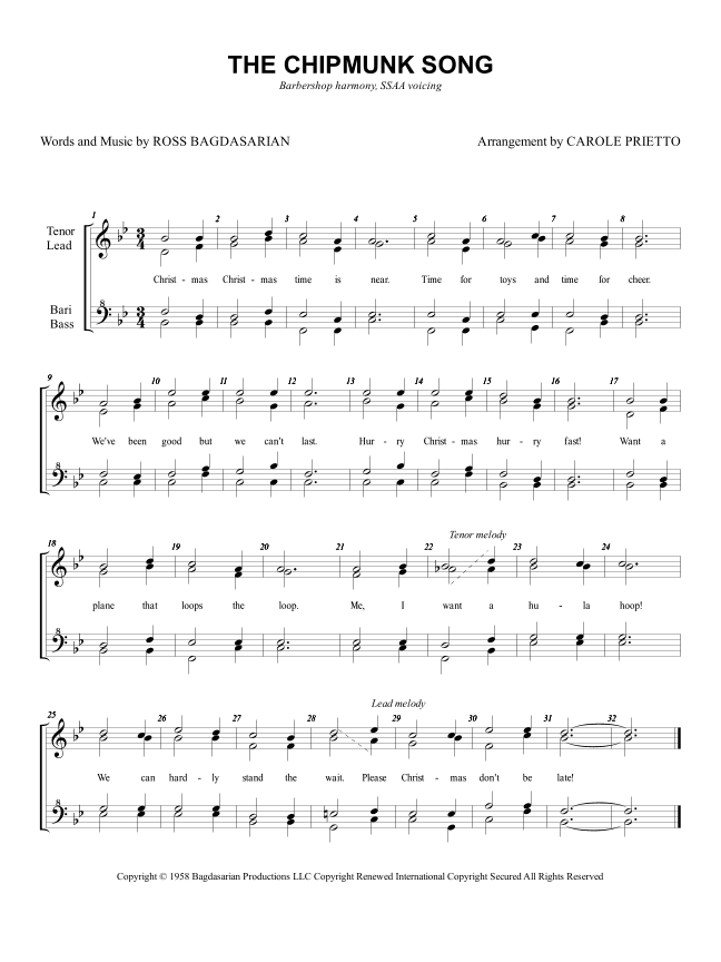 The Chipmunk Song (arr. CAROLE PRIETTO)