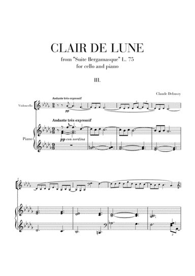 Clair de Lune for Cello and Piano (from Suite Bergamasque) (arr. Cadenza Editions)