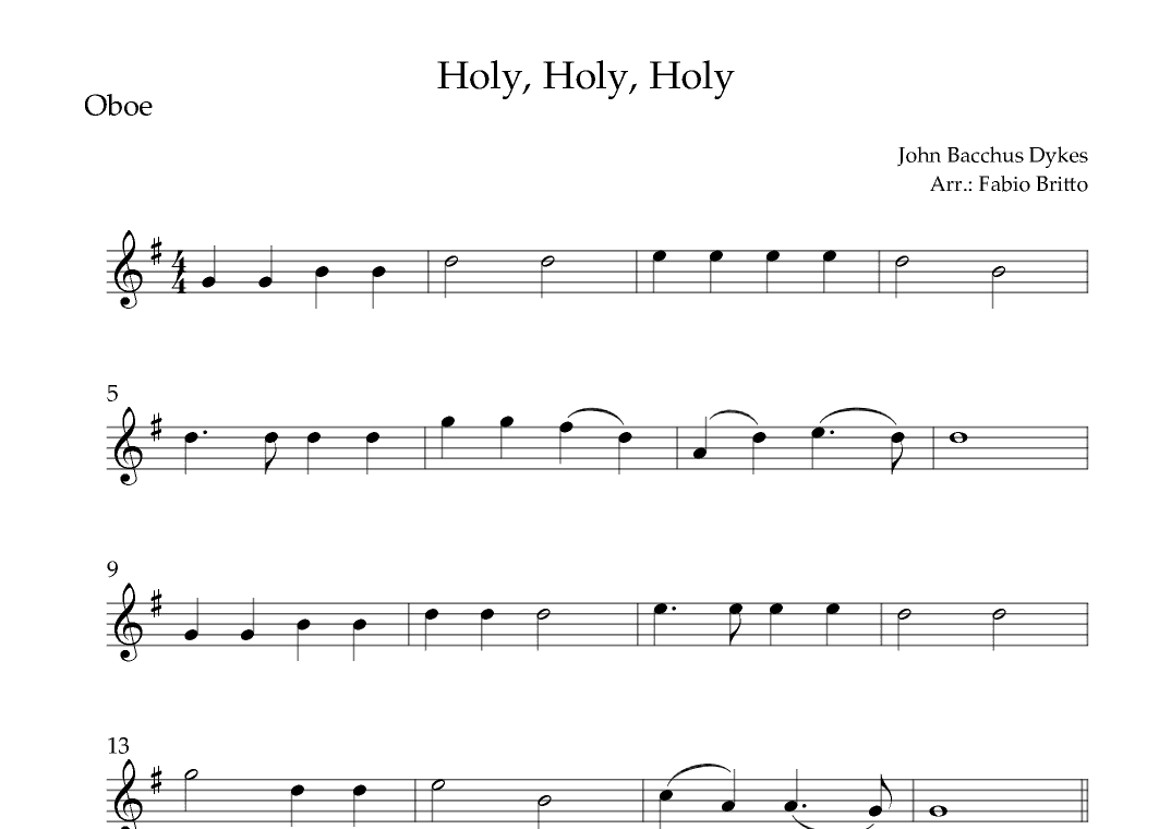 Holy, Holy, Holy (Traditional Christian Song) for Oboe Solo (arr. Fabio Britto)
