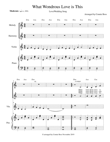 What Wondrous Love is This - Love/Wedding Song - violin, duet and piano (arr. Connie Boss)