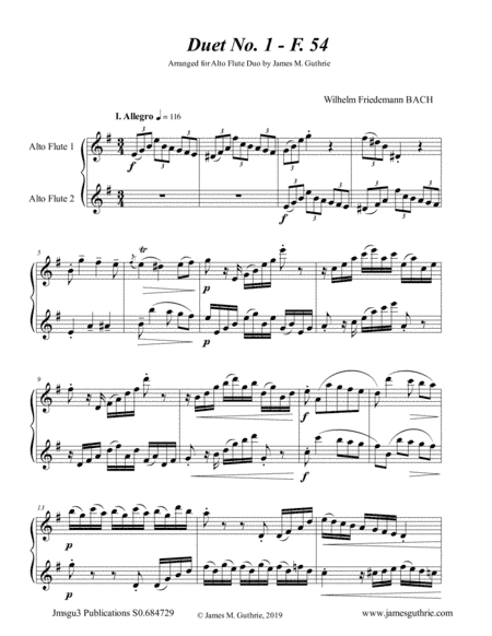 WF Bach: The Six Duets Complete for Alto Flute Duo (arr. James M. Guthrie, ASCAP)