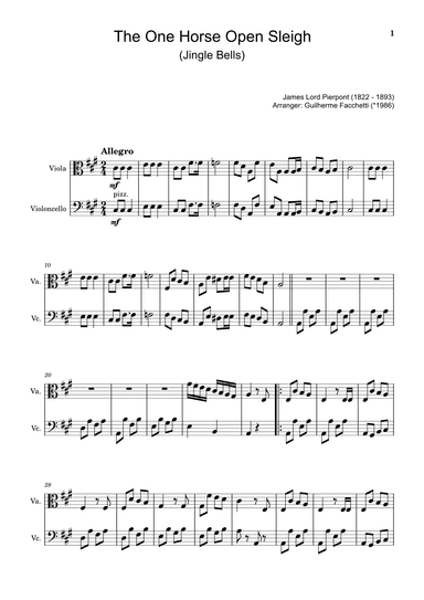 The One Horse Open Sleigh (Jingle Bells) - Arranged for Viola and Violoncello. (arr. Guilherme Facchetti)