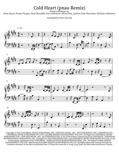 Cold Heart (pnau Remix) (arr. Yann Lih Lim)