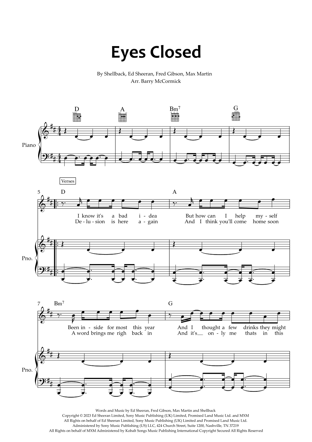 Eyes Closed (arr. Barry McCormick)