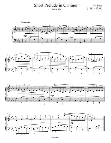 Bach Short Prelude in C minor BWV 934 (arr. Ben Choupak)