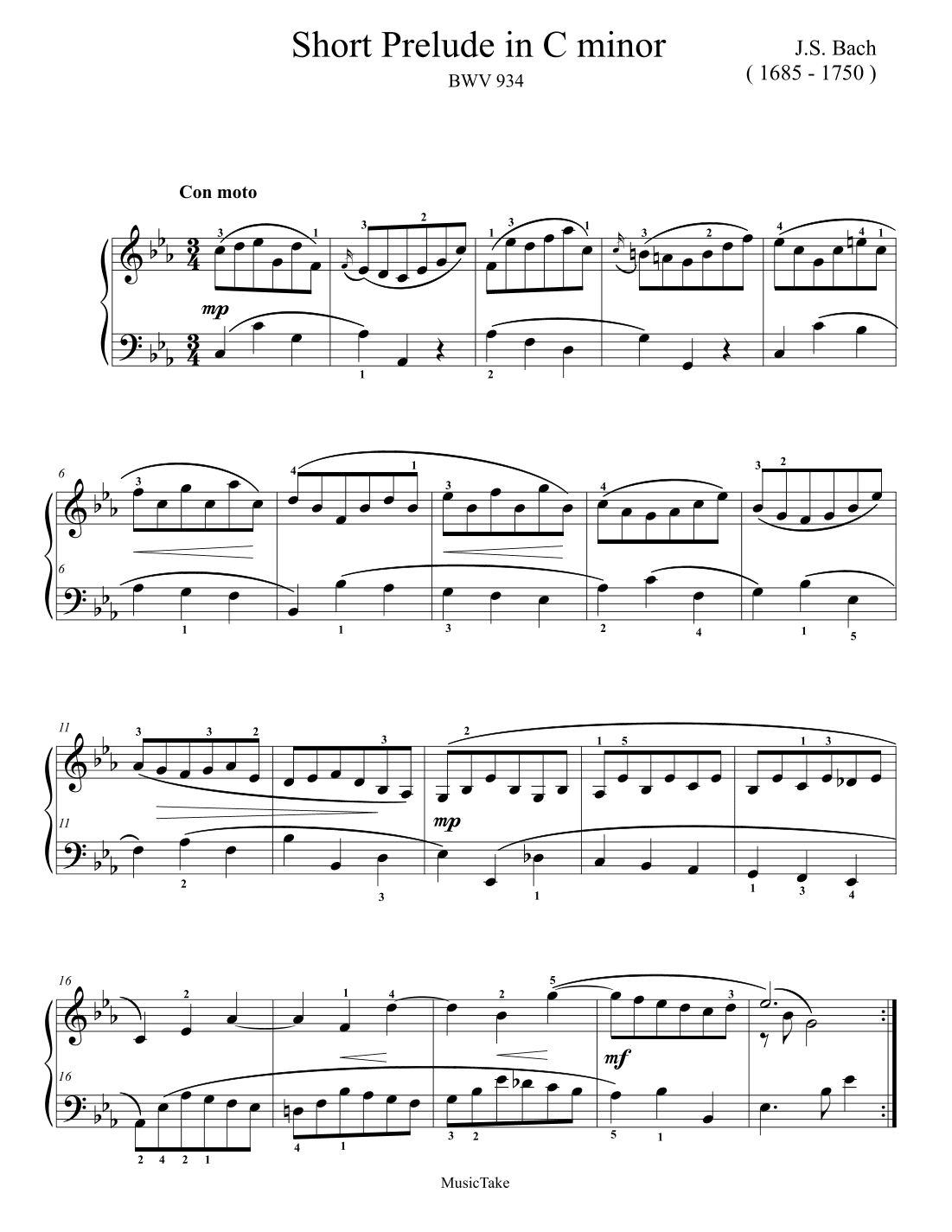 Bach Short Prelude in C minor BWV 934 (arr. Ben Choupak)
