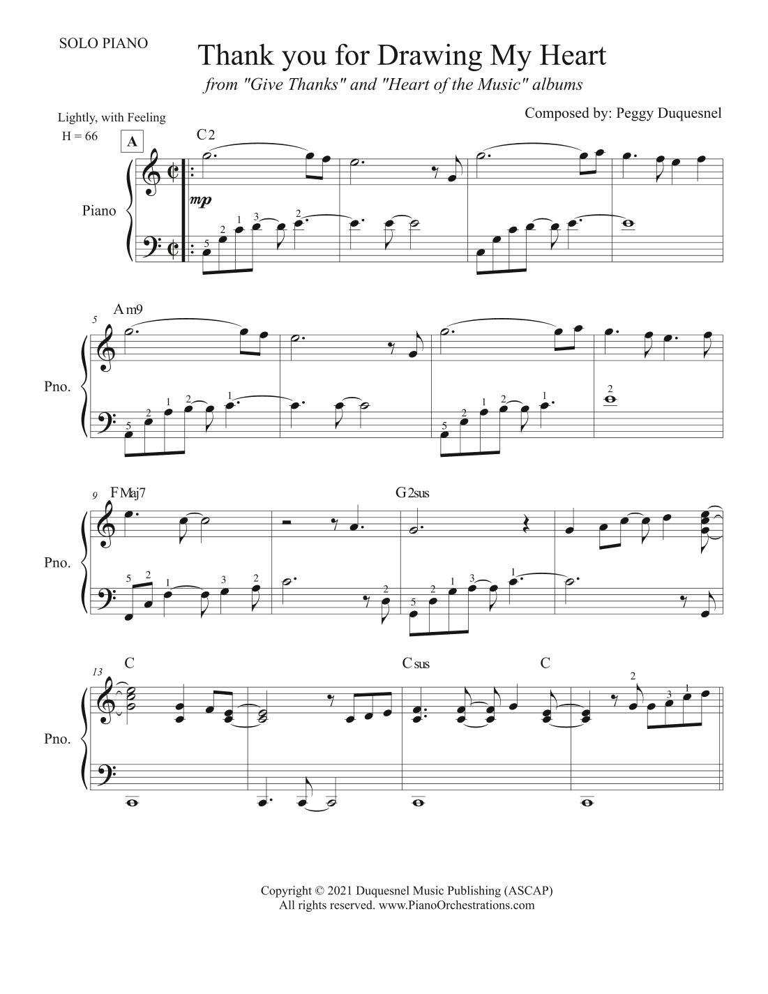 Thank you for Drawing My Heart (Solo Piano - Key of C)