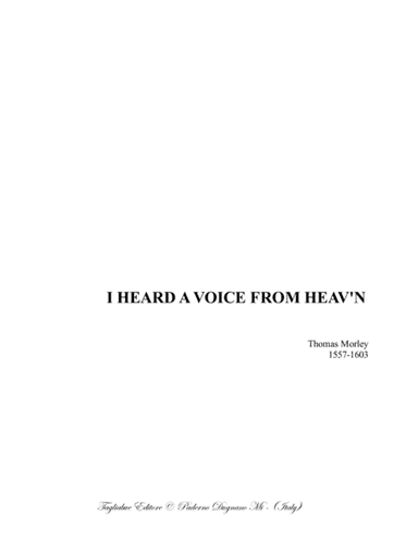 I HEARD A VOICE FROM HEAV'N - Morley - For SATB Choir