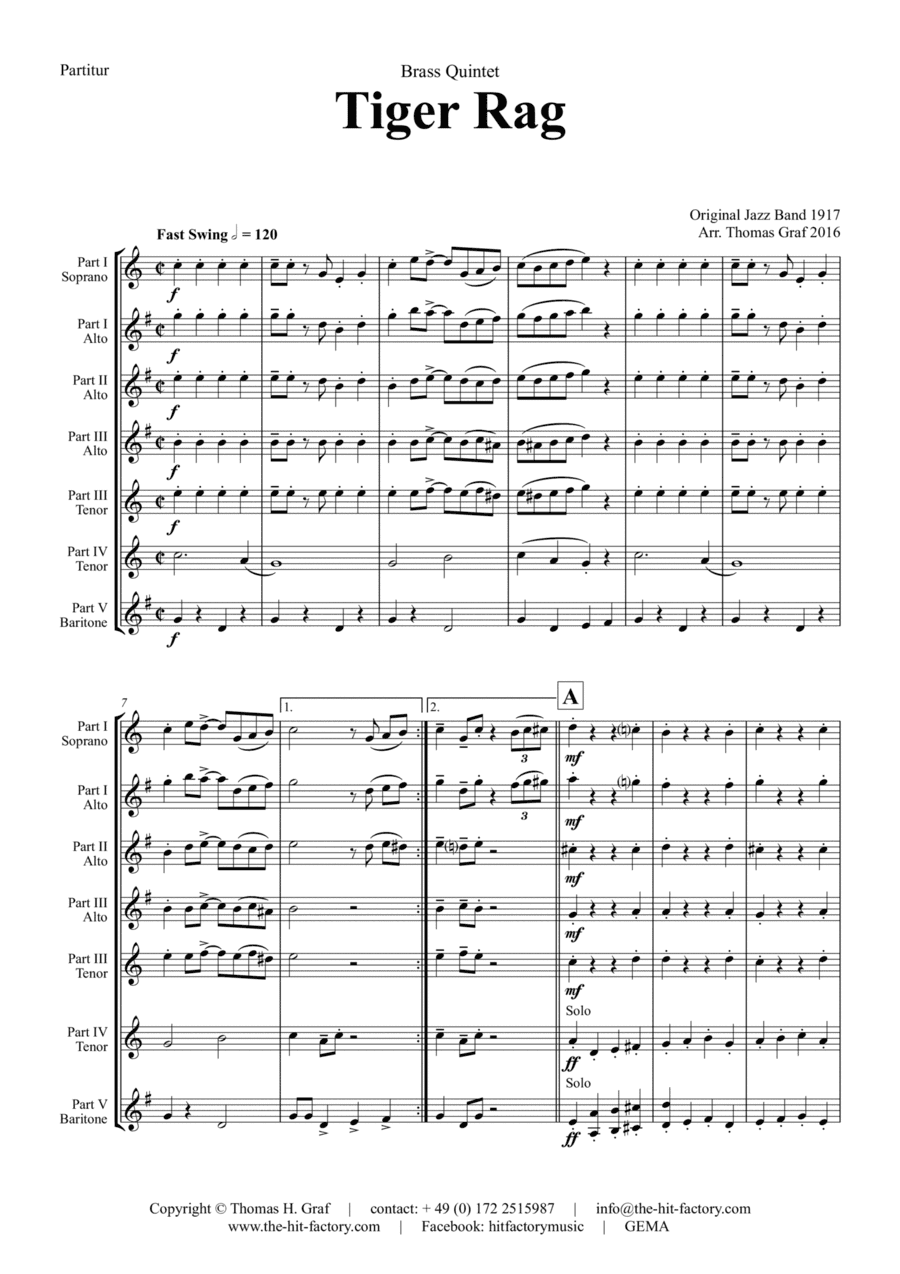 Tiger Rag - Jazz Classic - Saxophone Quintet (arr. Thomas Graf)