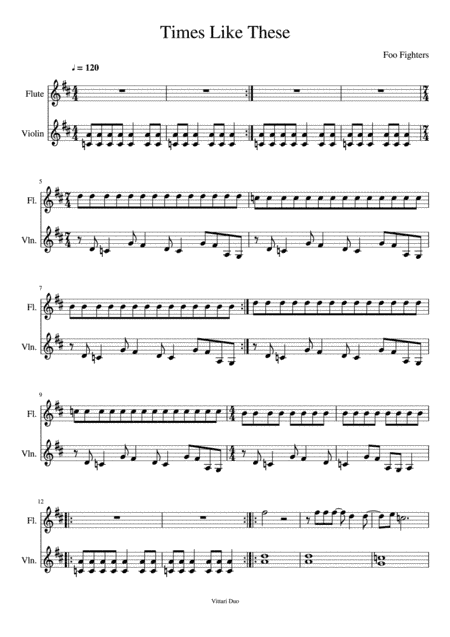 Times Like These (arr. Nia Squirrell, Vittari Duo)