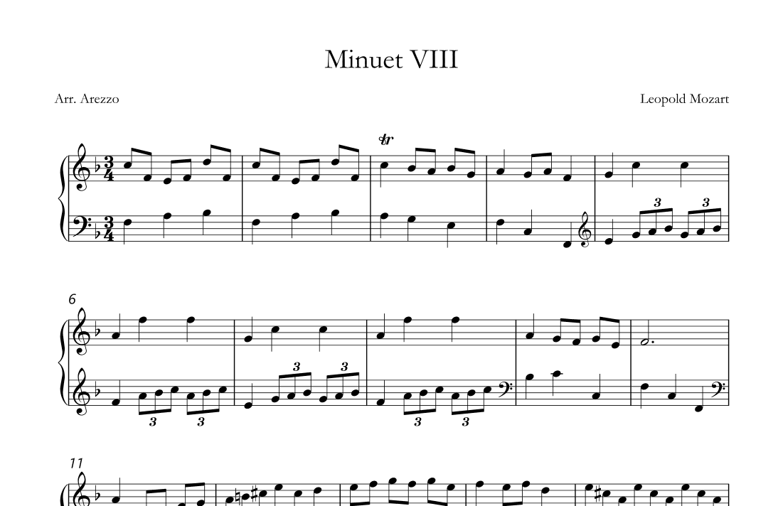 leopold mozart notebook for wolfgang minuet viii - piano tutorial (arr. Arezzo Music)