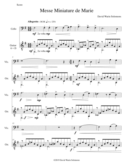 Messe miniature de Marie for cello and guitar