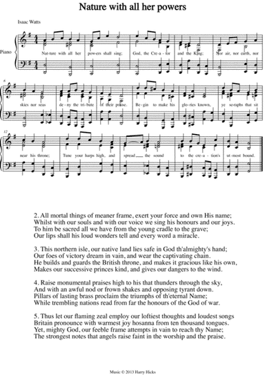 Nature with all her powers. A new tune to a wonderful Isaac Watts hymn.