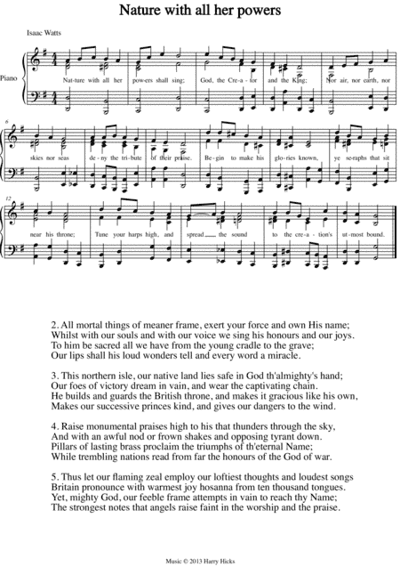 Nature with all her powers. A new tune to a wonderful Isaac Watts hymn.