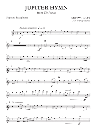 Jupiter Hymn from "The Planets" for Saxophone Quartet (arr. Diego Marani)