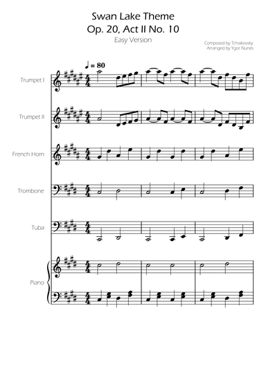 Swan Lake (theme) - Tchaikovsky - Brass Quintet w/ Piano Accompaniment (arr. Ygor Nunes)