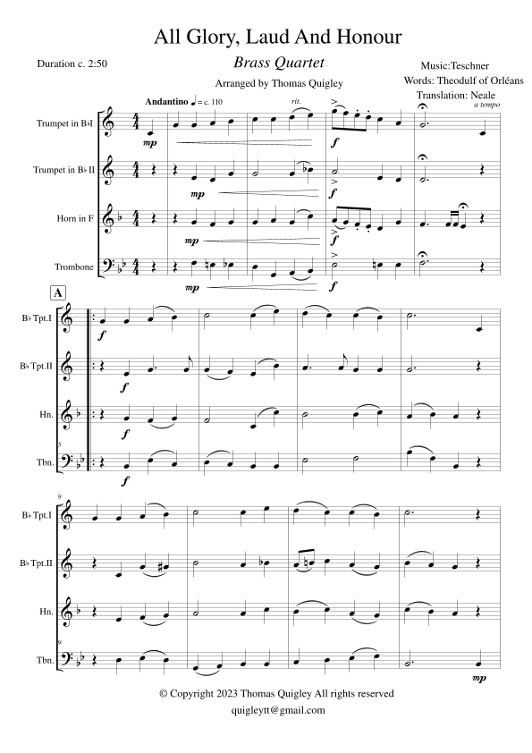 All Glory, Laud and Honour (arr. Thomas Quigley)