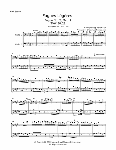 Telemann, G. - Fugues Legeres for Two Cellos (arr. Linda M. Scott)