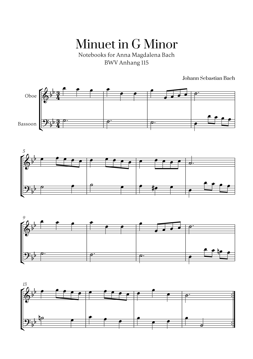 J. S. Bach - Minuet in G Minor for Oboe and Bassoon (arr. Cadenza Editions)