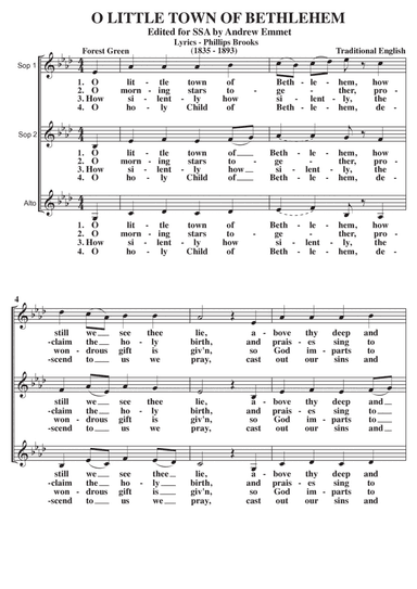 O Little Town Of Bethlehem (Forest Green) A Cappella SSA (arr. Edited by Andrew Emmet)