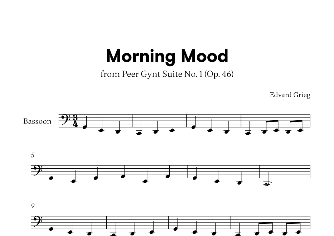 Edvard Grieg - Peer Gynt Suite Morning Mood (for Bassoon Solo) (arr. Cadenza Editions)