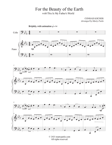 For the Beauty of the Earth (Cello-Piano) (arr. Marty Parks)