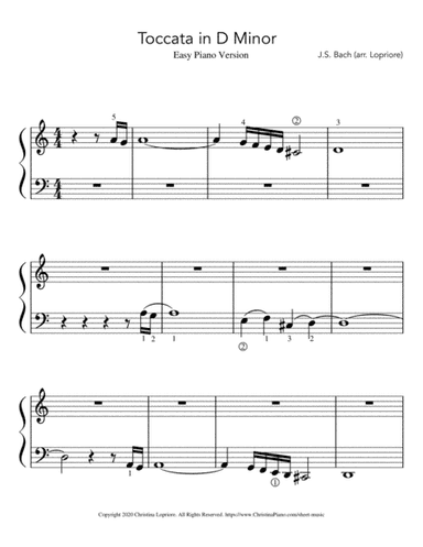 Toccata in D Minor by J.S. Bach (BWV 565) Easy Piano (arr. Christina Lopriore)