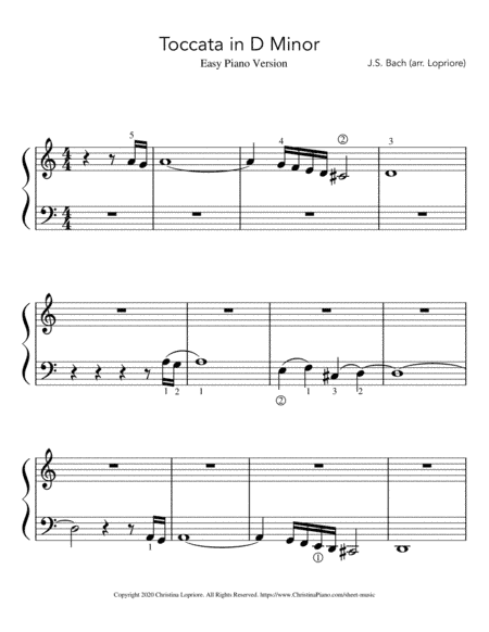 Toccata in D Minor by J.S. Bach (BWV 565) Easy Piano (arr. Christina Lopriore)