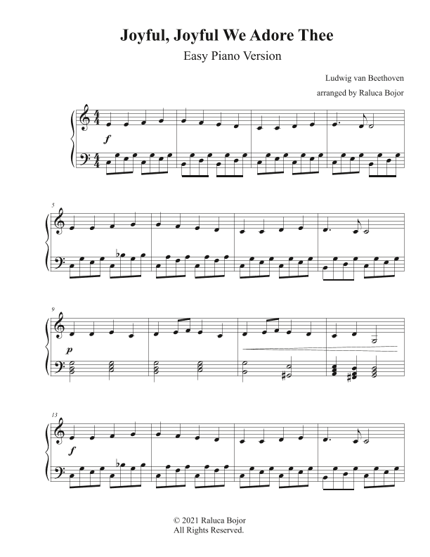 Joyful Joyful We Adore Thee / Ode to Joy (intermediate piano arrangement) (arr. Raluca Bojor)