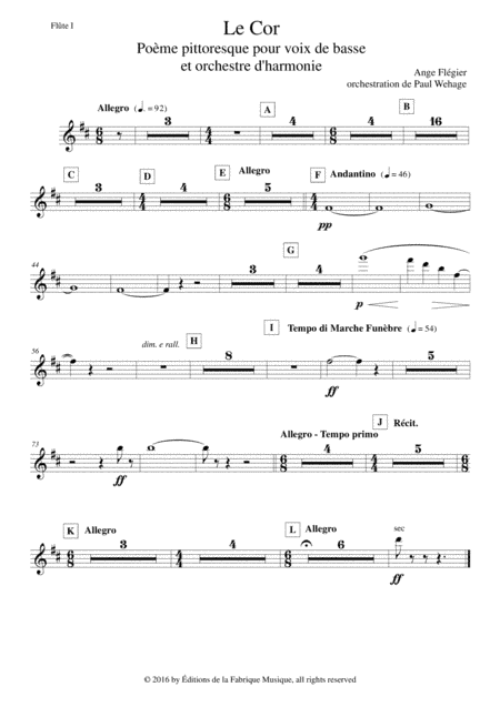 Ange Flégier: Le Cor for bass voice and concert band, flute 1 part (arr. Paul Wehage)