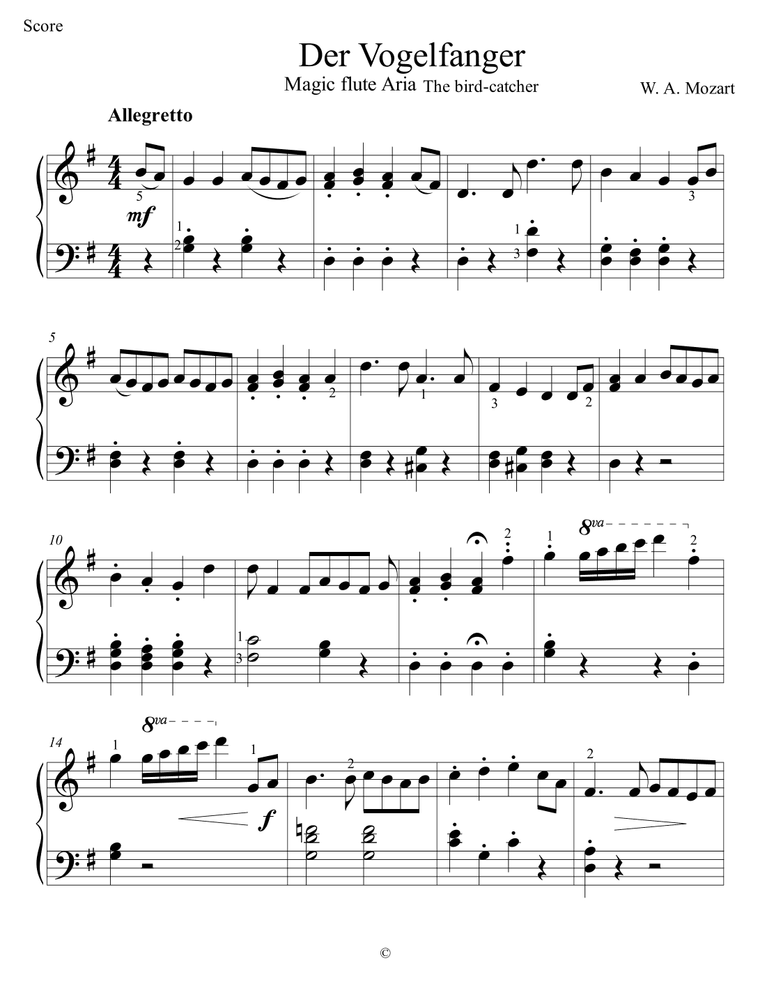 Der Vogelfanger from "The Magic flute" (arr. Nivs)
