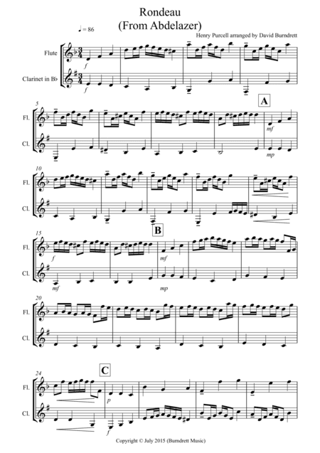 Rondeau (from Abdelazer) for Flute and Clarinet (arr. David Burndrett)