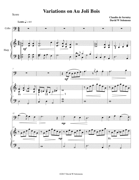 Variations on au Joli Bois for cello and harp (arr. David Warin Solomons)