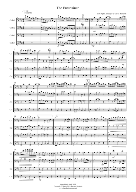 The Entertainer for Cello Quartet (arr. David Burndrett)