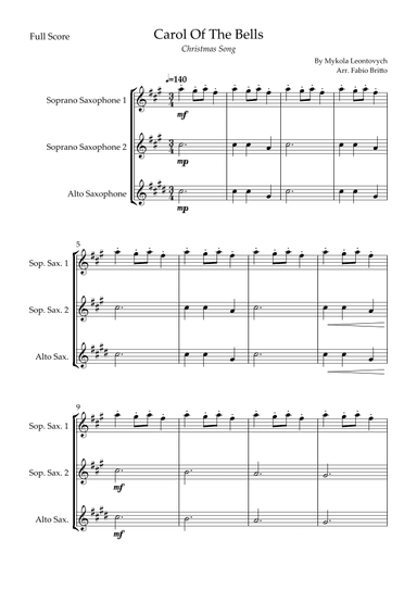 Carol Of The Bells (Christmas Song) for Saxophone Trio (arr. Fabio Britto)