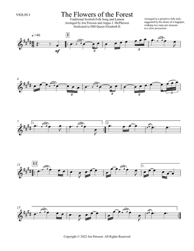 "The Flowers of the Forest" for String Quartet/Quintet - SET OF 5 PARTS (arr. Jon Persson)
