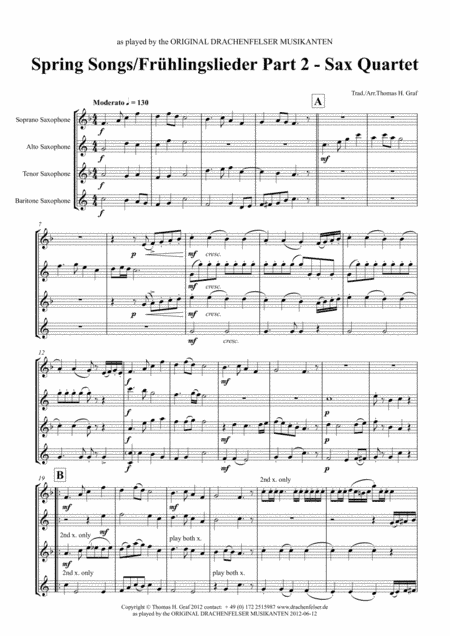 Spring Songs - Frühlingslieder - Part 2 - German Folk Songs - Saxophone Quartet (arr. Thomas H. Graf)