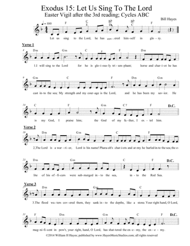 Exodus 15:  Let Us Sing To The Lord (Easter Vigil 3rd psalm, leadsheet)