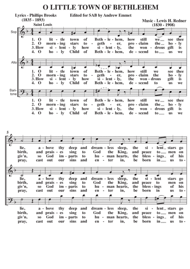 O Little Town Of Bethlehem (St. Louis) A Cappella SAB (arr. Andrew Emmet)