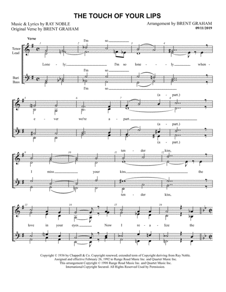 The Touch Of Your Lips (arr. Brent Graham)