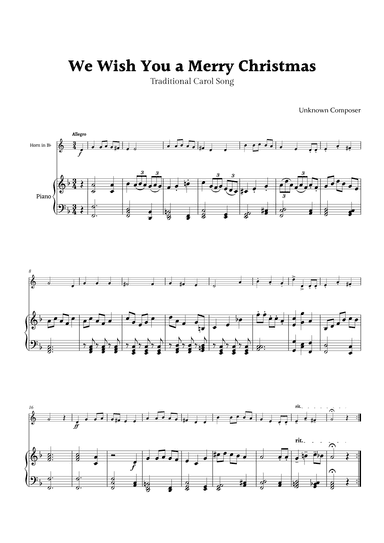 We Wish you a Merry Christmas for B- Flat Horn and Piano (arr. Rika K.)