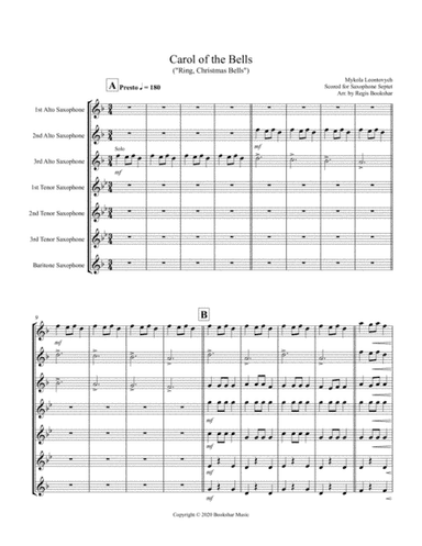 Carol of the Bells (F min) (Tenor Saxophone Septet) (arr. Regis Bookshar)