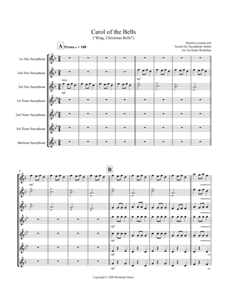 Carol of the Bells (F min) (Tenor Saxophone Septet) (arr. Regis Bookshar)