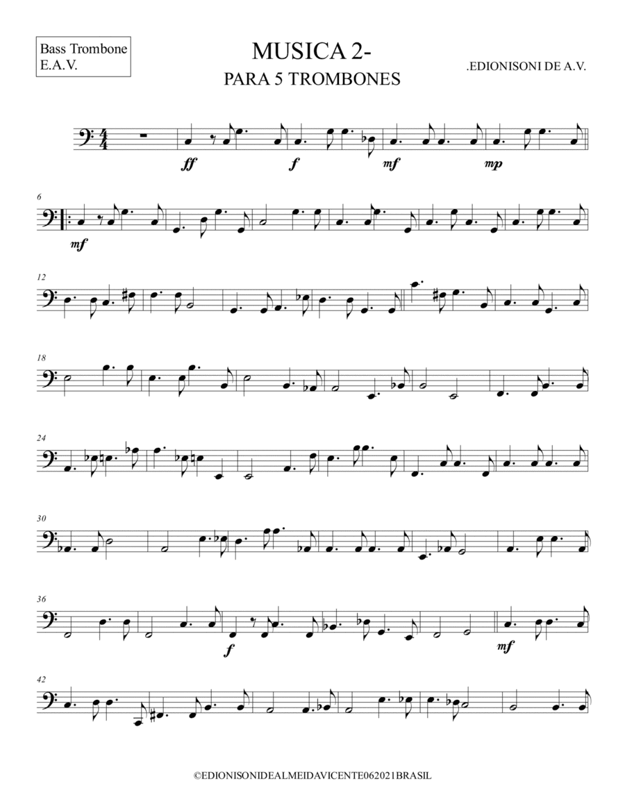 MUSICA 2 - PARA 5 TROMBONES - Bass Trombone