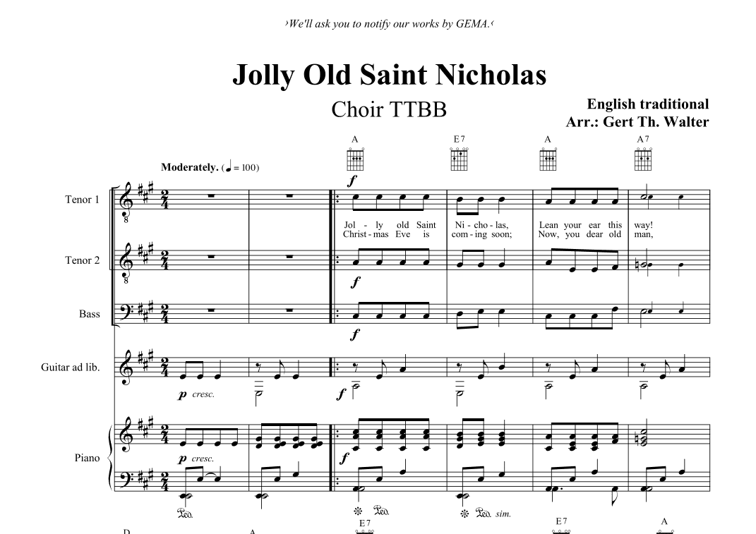 Jolly Old Saint Nicholas (arr. Gert Th. Walter)