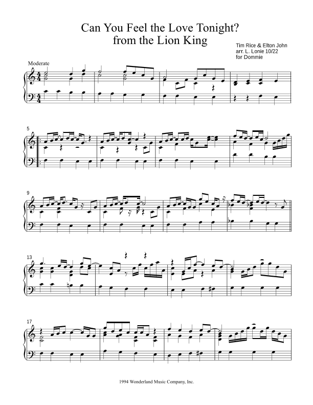 Can You Feel The Love Tonight (arr. Lisa Lonie)