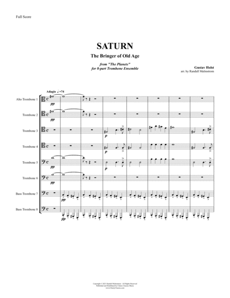 Saturn from "The Planets" for 8-part Trombone Ensemble (arr. Randall Malmstrom)
