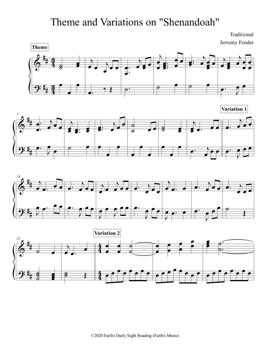 Theme and Variations on Shenandoah (Advanced) (arr. Jerremy Fender)