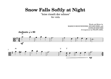 Snow Falls Softly at Night (Leise Rieselt Der Schnee) - Easy Viola (arr. Felipe Abel)